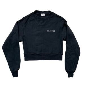 $195 RE/DONE Graphic Print Logo Crew Neck Cropped Sweatshirt - S